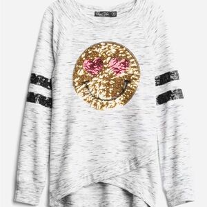 Third Wish Clothing Sequin Happy Face Pullover